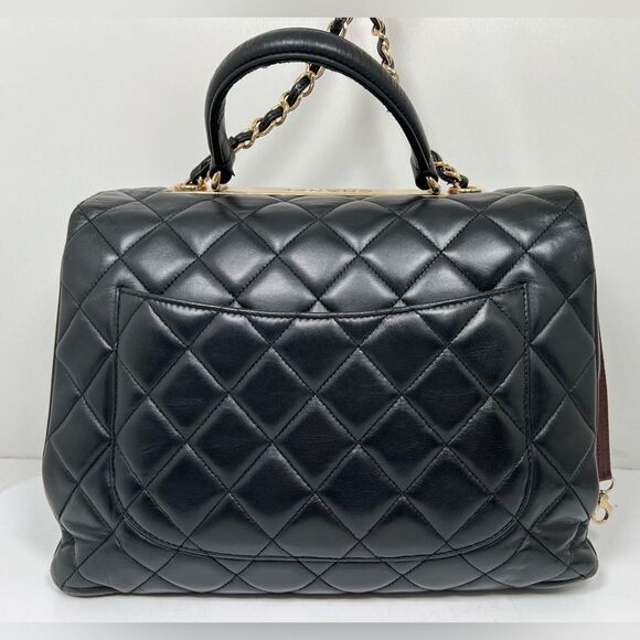 Chanel Large Trendy Top Handle Black Quilted Shoulder Hand Bag Gold Hardware - Picture 4 of 16